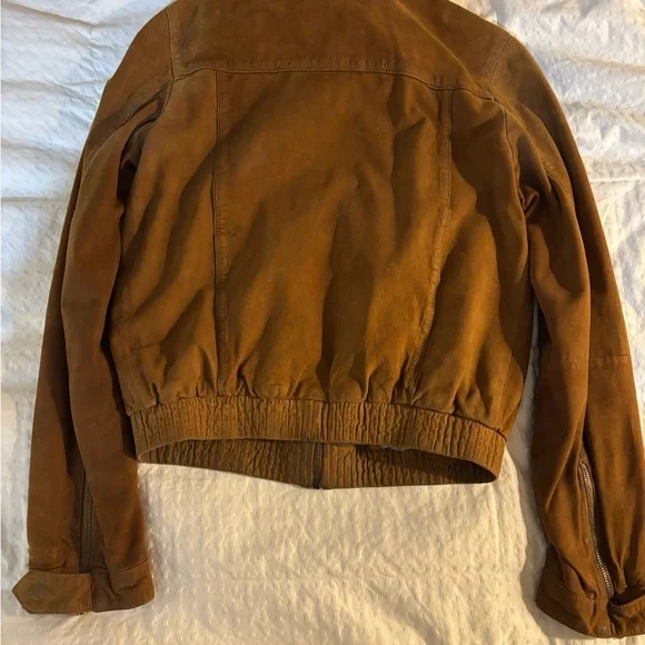 Massimo Dutti Tan Suede Bomber Jacket 100% Goatskin Size S/36 - Picture 9 of 16